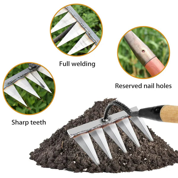 Garden Weeding Tool with 5 Durable Steel Claws