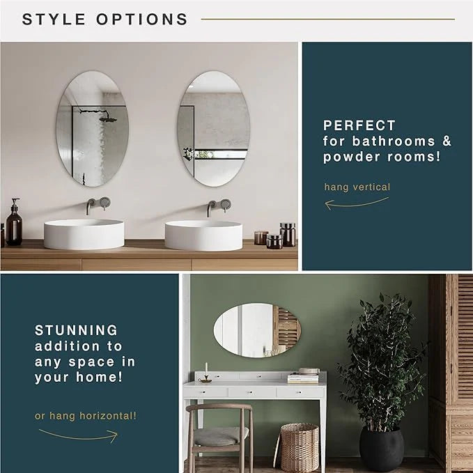 Decorative Mirror Set - Oval & Square Combo (Pack of 2)